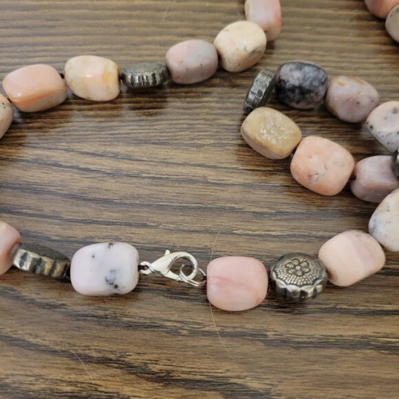 Long Chunky Pink Stone Necklace with Silver Beads, EUC - Picture 6 of 8